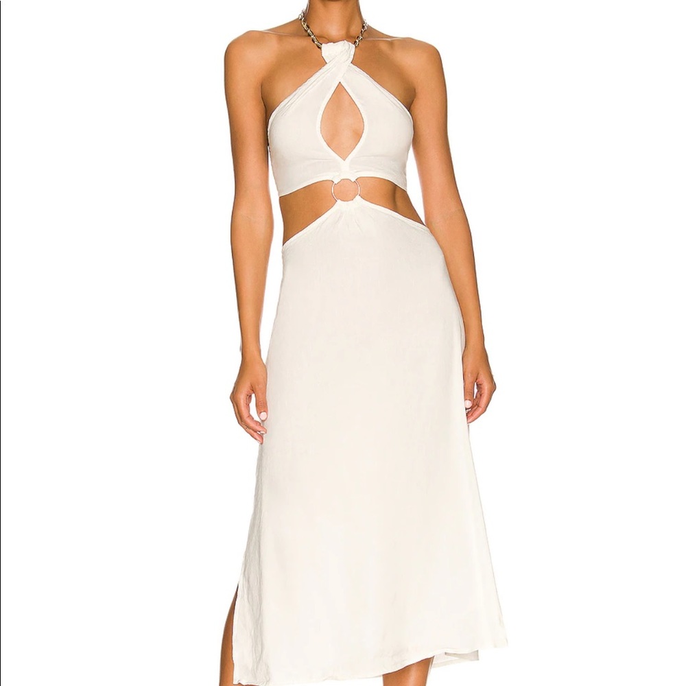 Shell Chain Halter Midi Dress in Off White